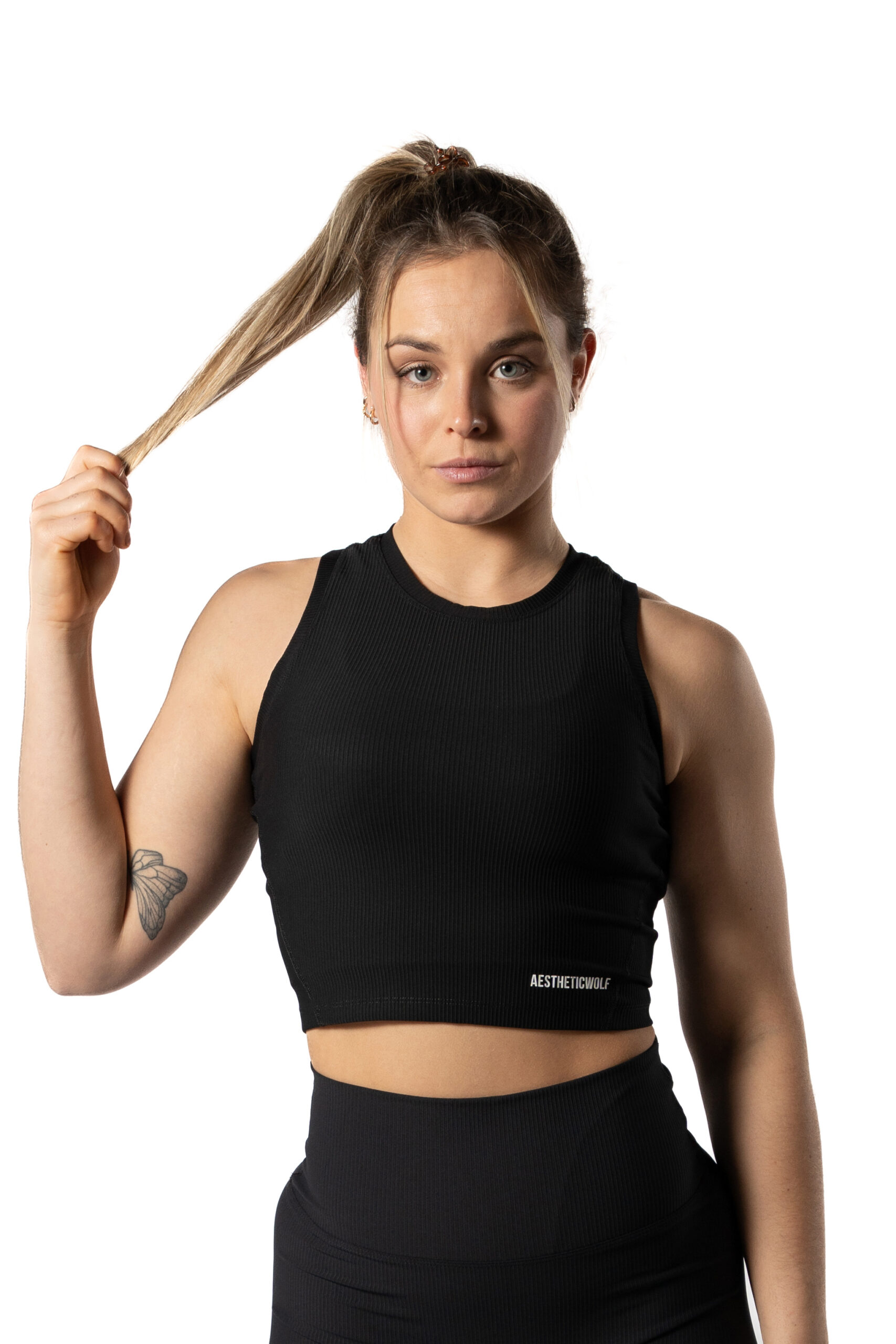 Ribbed High Neck Crop Tank – Black Sport Wears