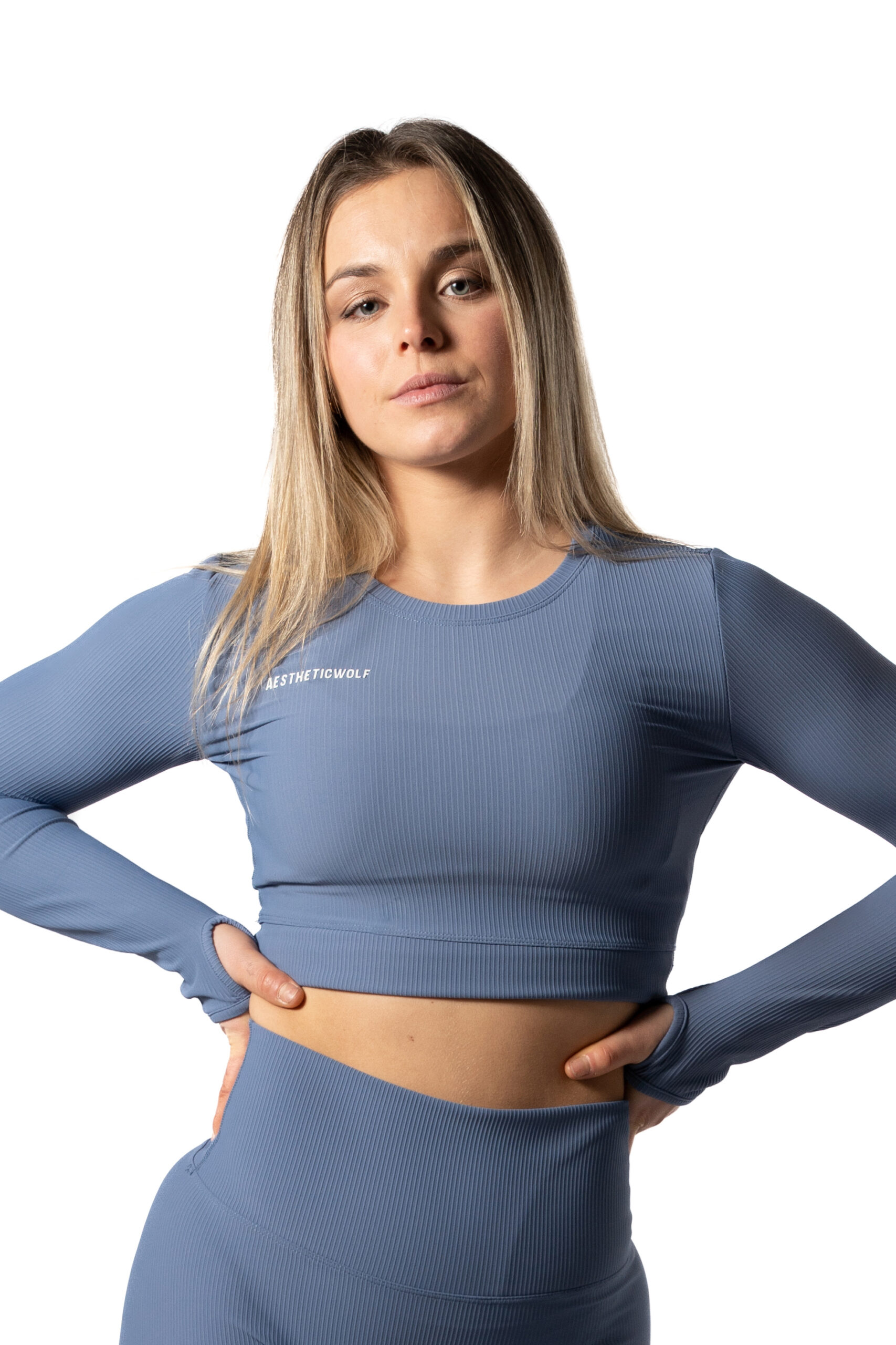 Ribbed Long Sleeve Crop Top – Blueberry Sport Wears